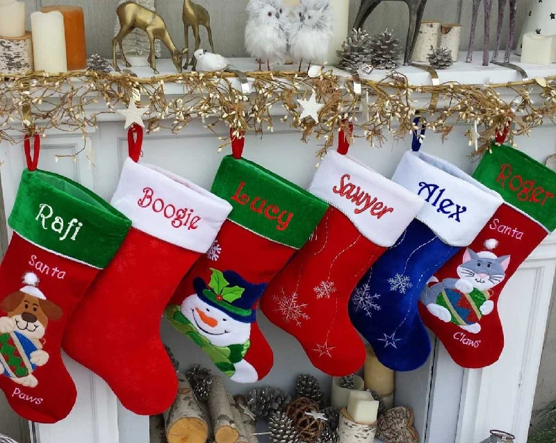 Christmas Stocking Personalized - Happy Santa, Snowman, Cat, Dog, Family XMAS Stockings