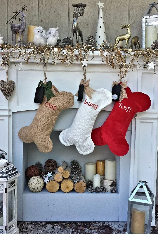 Dog Bone Christmas Stockings Christmas Decor Embroidered Personalized Holiday Pet with Bone Customized Embroidered with Dog's Name