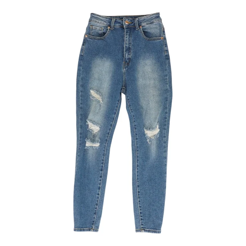 Blue Solid High Rise Skinny Leg Jeans