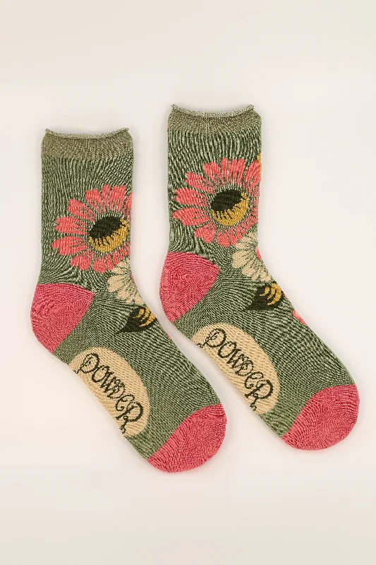 Powder Ladies Bamboo Cotton Knit Socks - Vintage Flora Sage