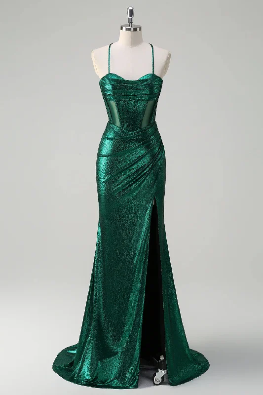 Gltter Emerald Green Long Mermaid Prom Dresses, Sexy Maxi Dresses, Newest 2025 Prom Dresses