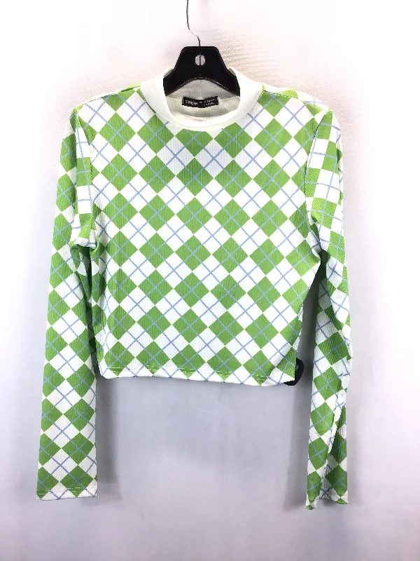 Top Long Sleeve By Shein In Green & White, Size: L